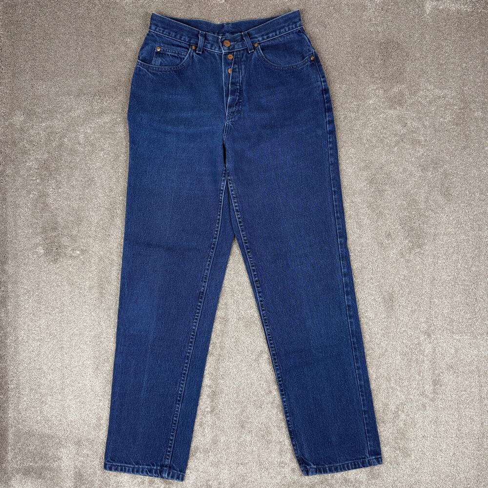 Vintage Lee Womens Size 9 Long High Rise Button Fly Tapered Dark Wash Jeans USA